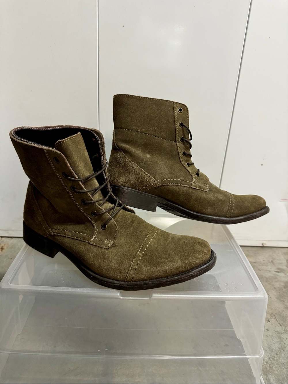 Hush Puppies Olive Green Suede Lace-Up Ankle Boots
